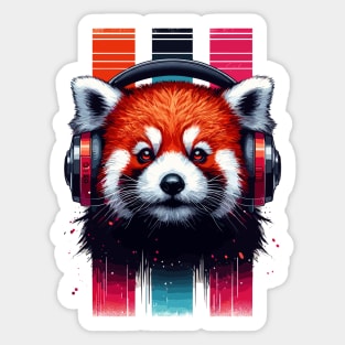 Cute Retro Music Red Panda In Headphones Sticker